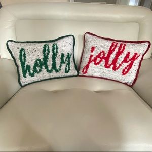Hand stitched Holly Jolly Christmas pillow set.